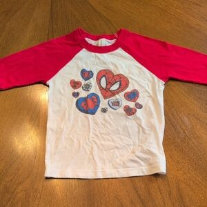Bella Canvas Kids Red and White Heart Graphic Raglan Tee
